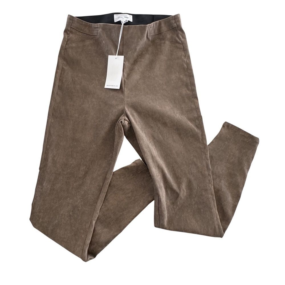 Dear John Brown Faux Suede Pull On Skinny Pants NWT Ankle Zip Leggings 30